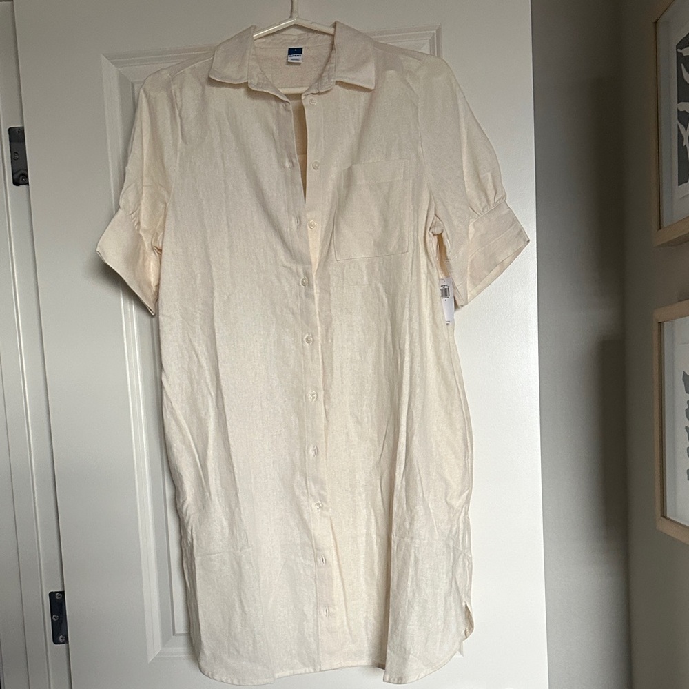 Old Navy Women’sCasual Cream Button Down Shirt Dress